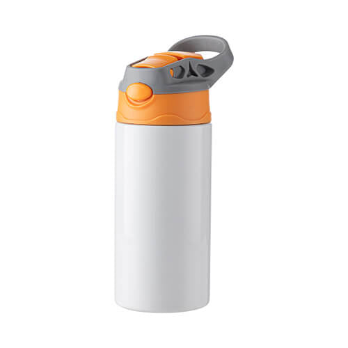 Roestvrijstalen kinderfles van 360 ml voor sublimatie - wit met oranje/grijze dop