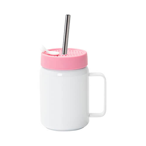 480 ml RVS Sublimatie Mok Wit met Handvat en Roze Deksel